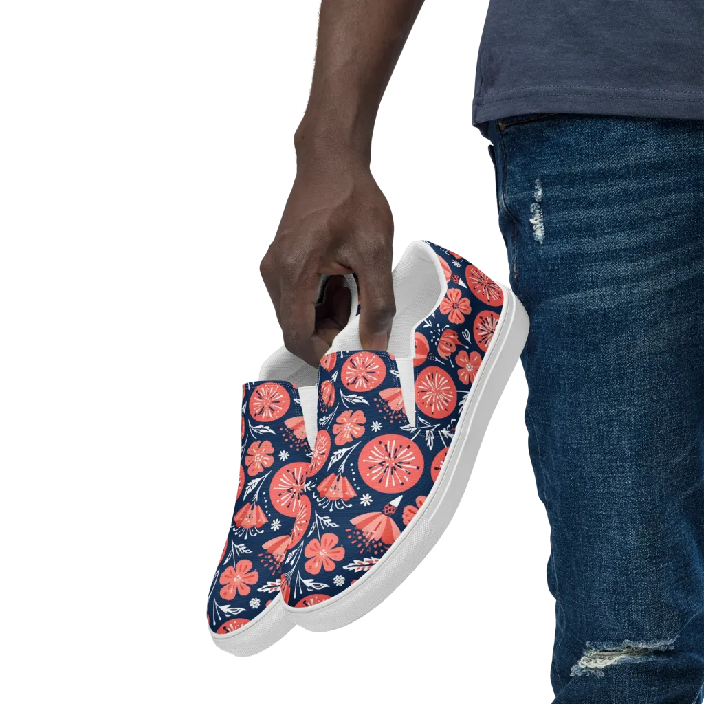 Midnight Bloom on Men's Slip-On Canvas Shoes — Left Front
