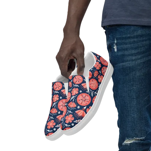 Midnight Bloom on a Men's Slip-On Canvas Shoes