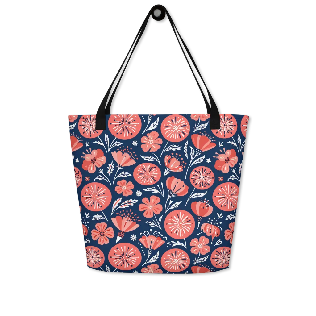 Midnight Bloom on Large Tote Bag W/ Pocket — Front