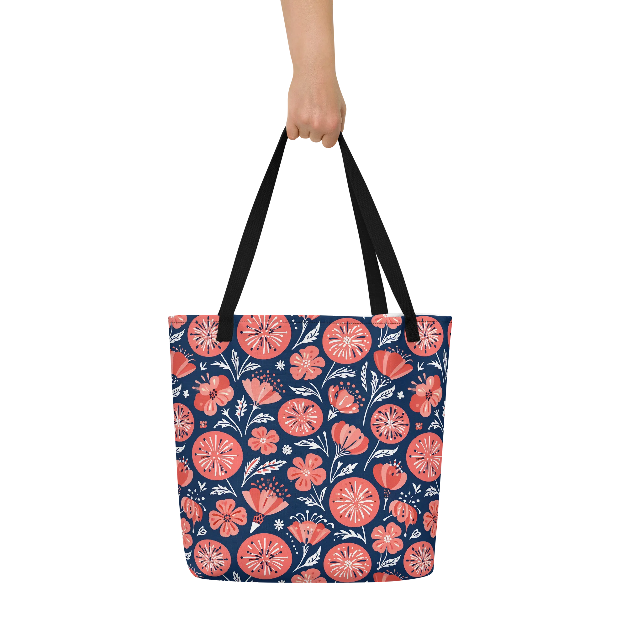 Midnight Bloom on Large Tote Bag W/ Pocket — Front