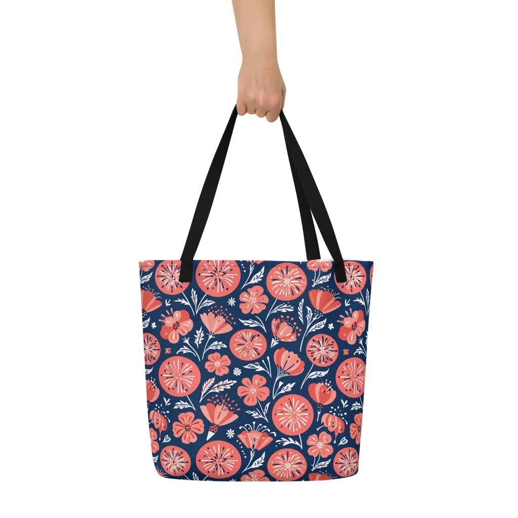 Midnight Bloom on Large Tote Bag W/ Pocket — Front