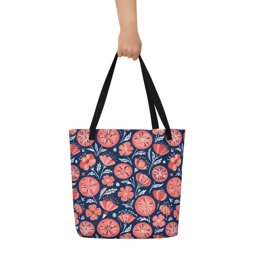 Midnight Bloom on a Large Tote Bag W/ Pocket