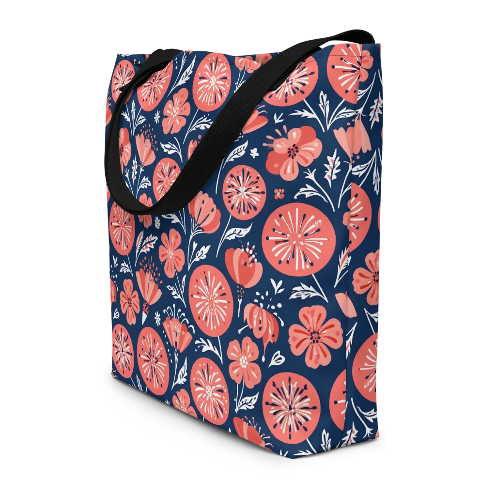 Midnight Bloom on Large Tote Bag W/ Pocket — Front
