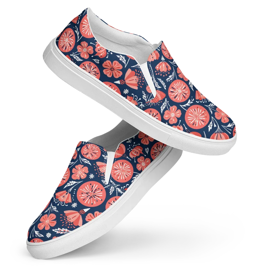 Midnight Bloom on Women's Slip-On Canvas Shoes — Front