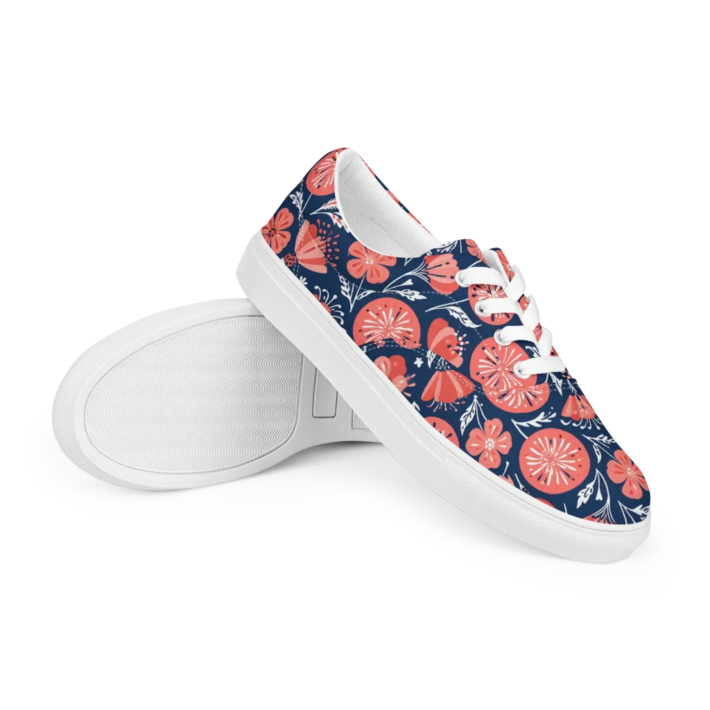 Midnight Bloom on Men's Lace-Up Canvas Shoes — Right Front