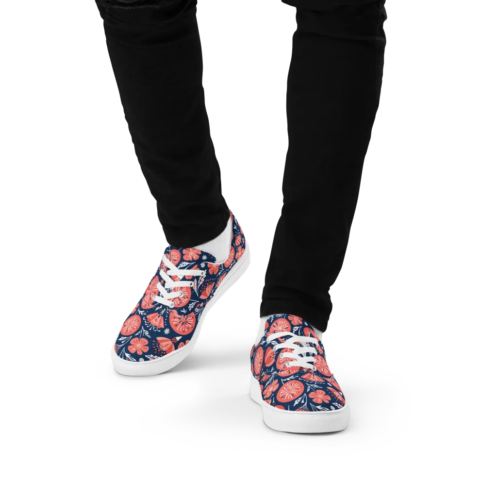 Midnight Bloom on Men's Lace-Up Canvas Shoes — Front