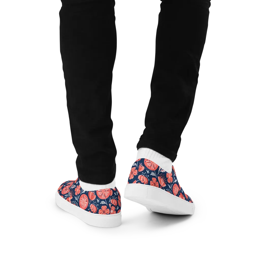 Midnight Bloom on Men's Lace-Up Canvas Shoes — Back