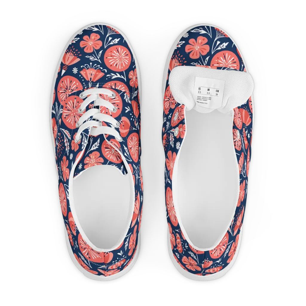 Midnight Bloom on Men's Lace-Up Canvas Shoes — Front