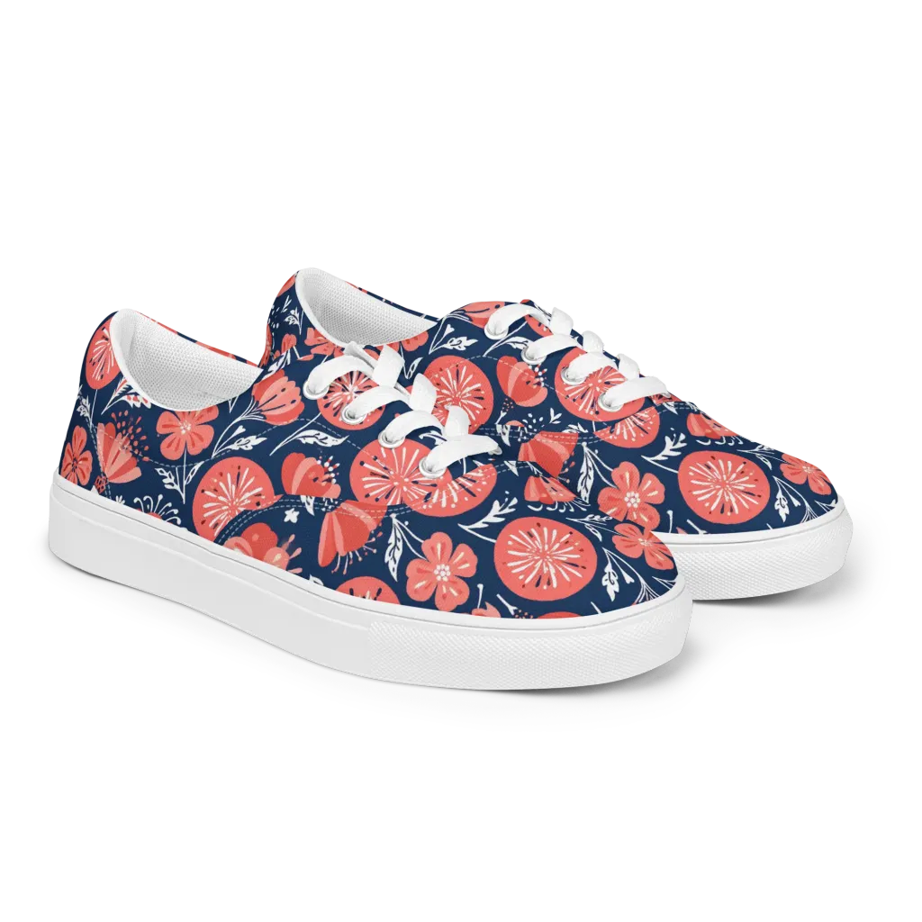 Midnight Bloom on Men's Lace-Up Canvas Shoes — Right Front