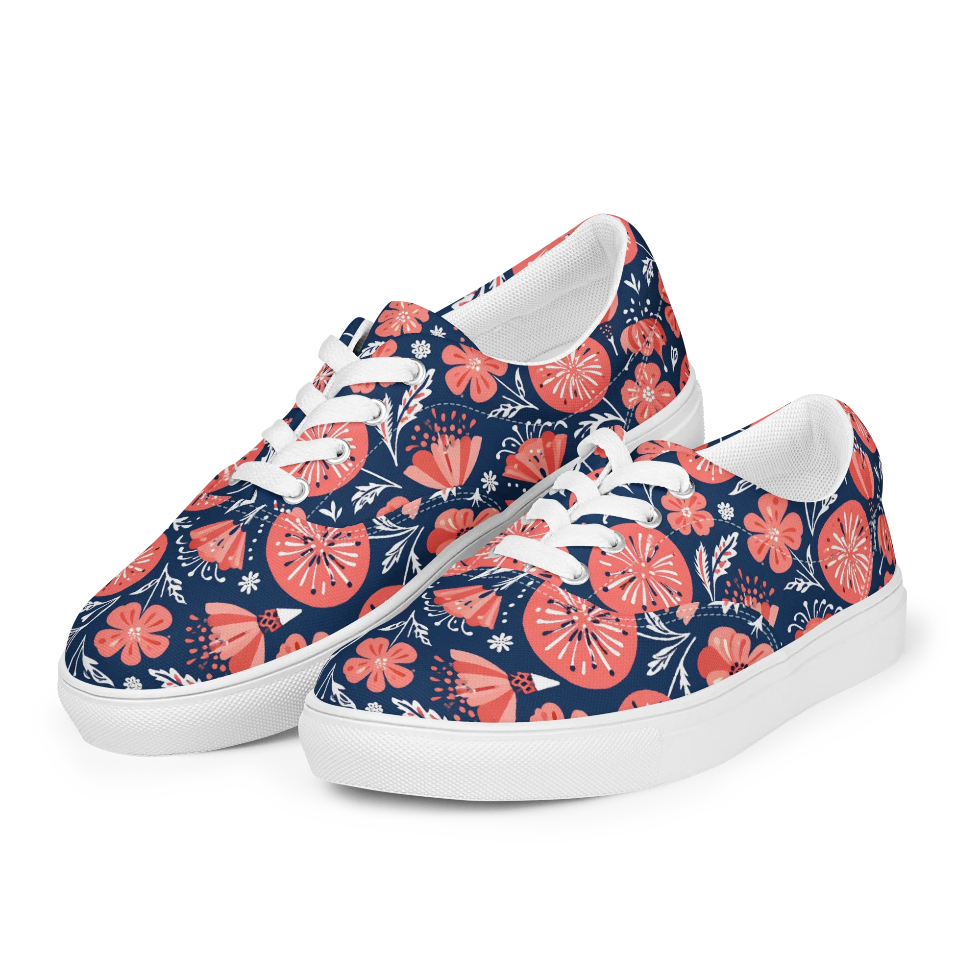 Midnight Bloom on Men's Lace-Up Canvas Shoes — Left Front
