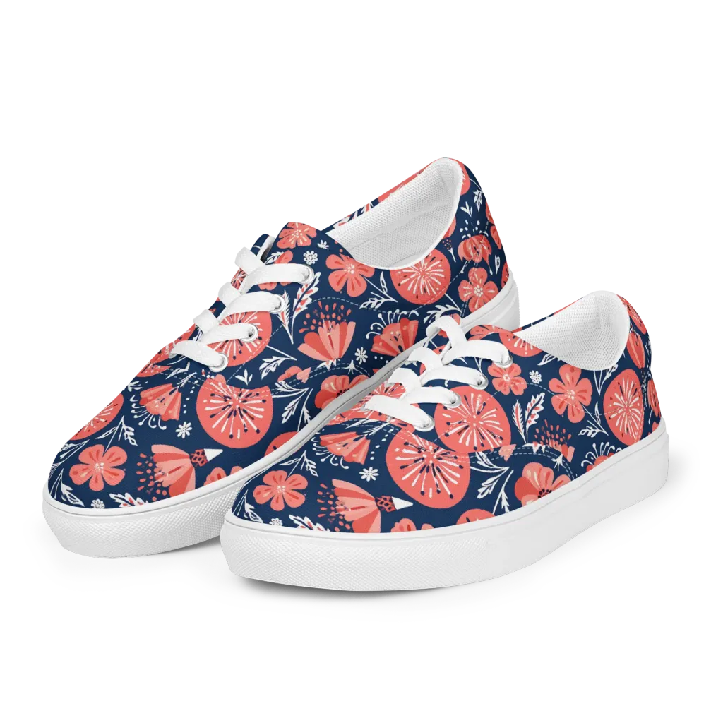 Midnight Bloom on Men's Lace-Up Canvas Shoes — Left Front