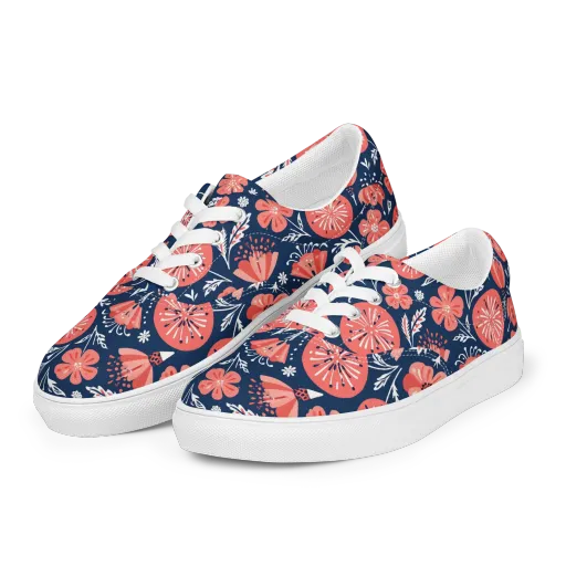 Midnight Bloom on a Men's Lace-Up Canvas Shoes