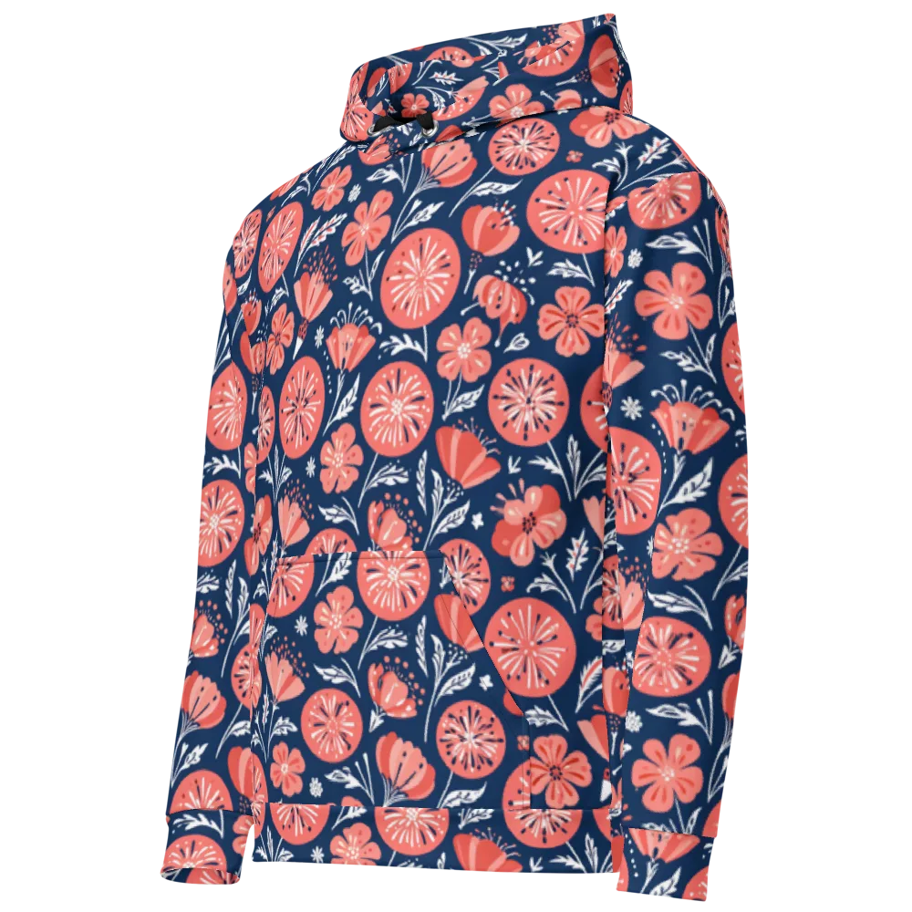 Midnight Bloom on Cotton Hoodie — Left Front