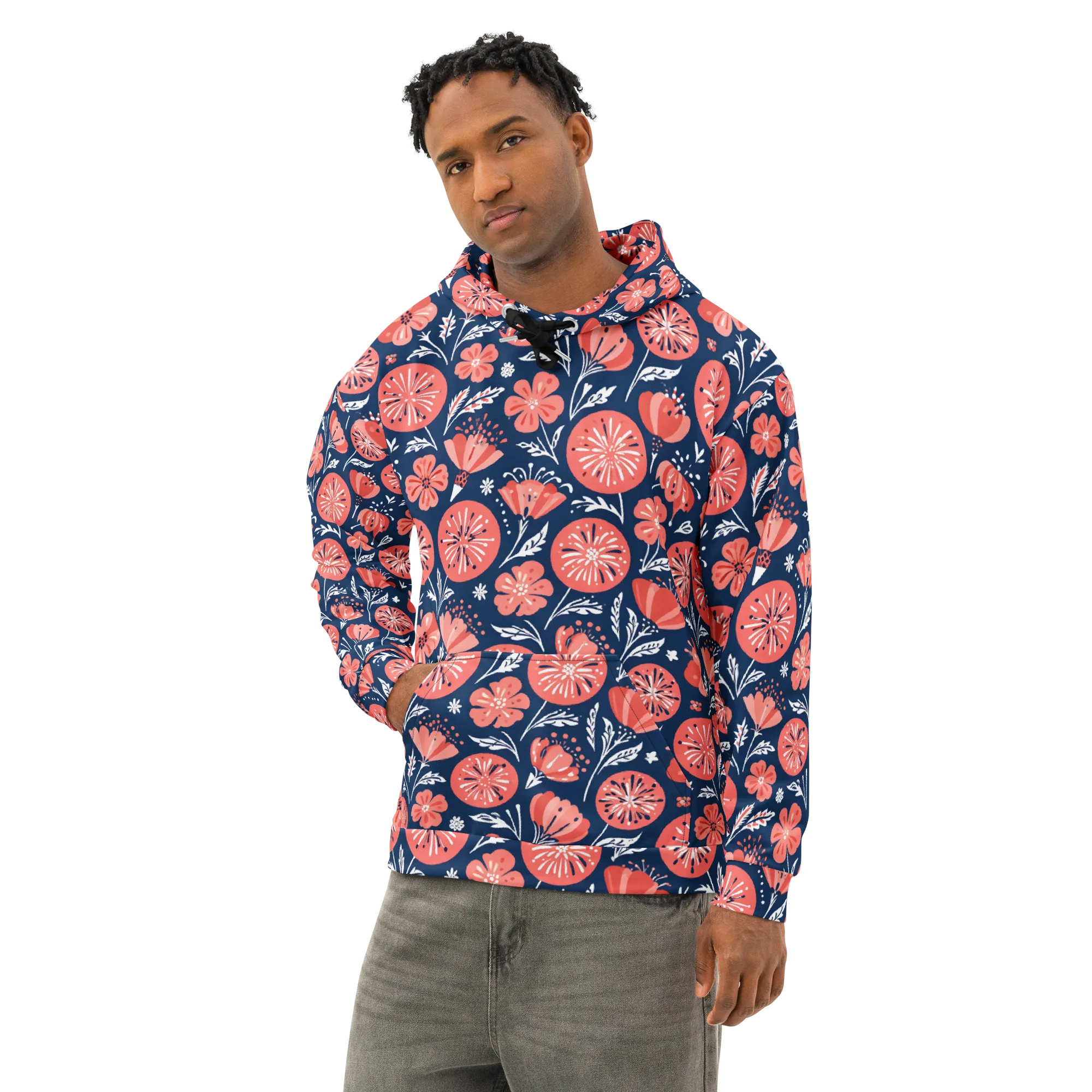 Midnight Bloom on Cotton Hoodie — Left Front