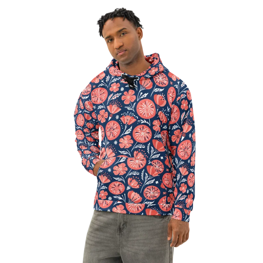 Midnight Bloom on Cotton Hoodie — Left Front