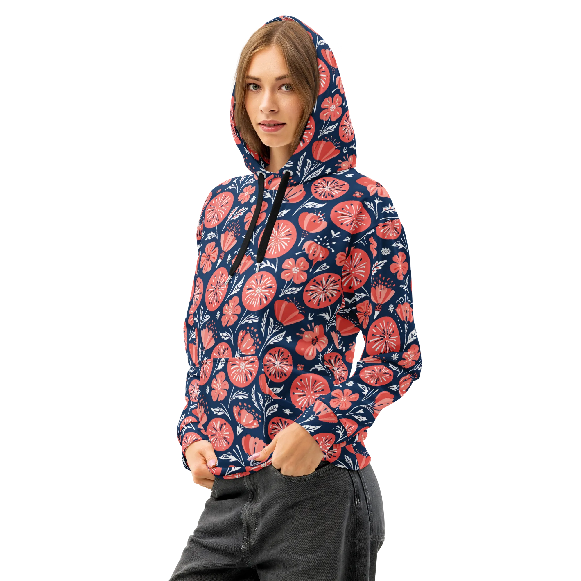 Midnight Bloom on Cotton Hoodie — Left Front