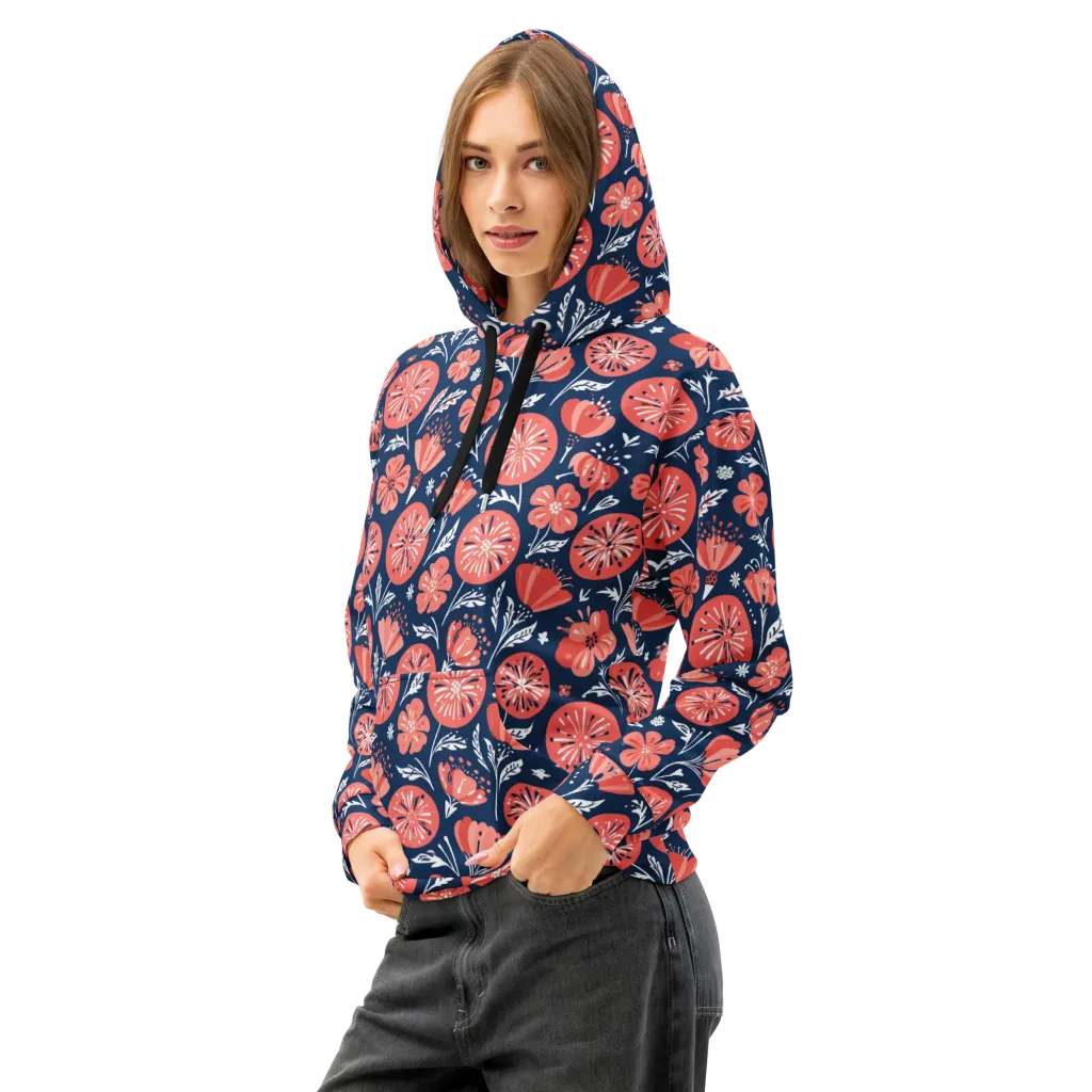Midnight Bloom on Cotton Hoodie — Left Front