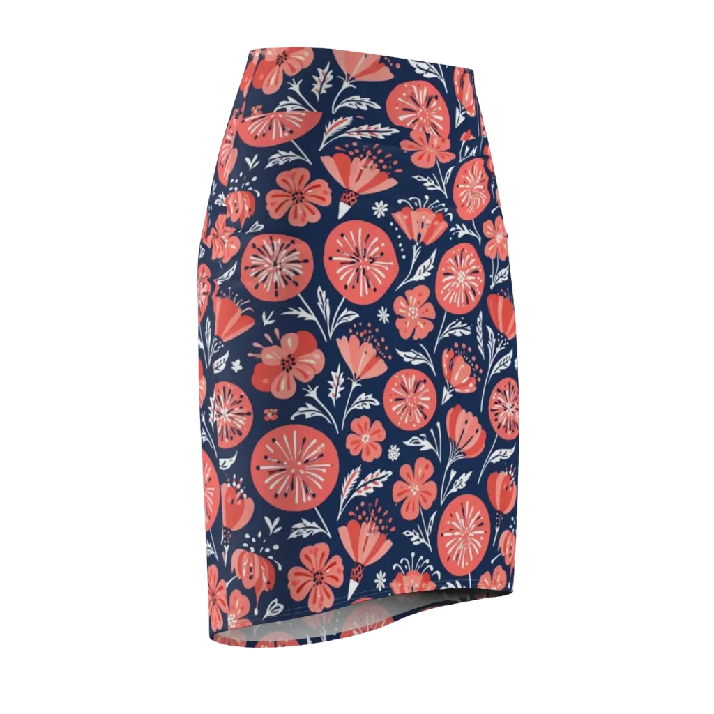 Midnight Bloom on Pencil Skirt — Front Side