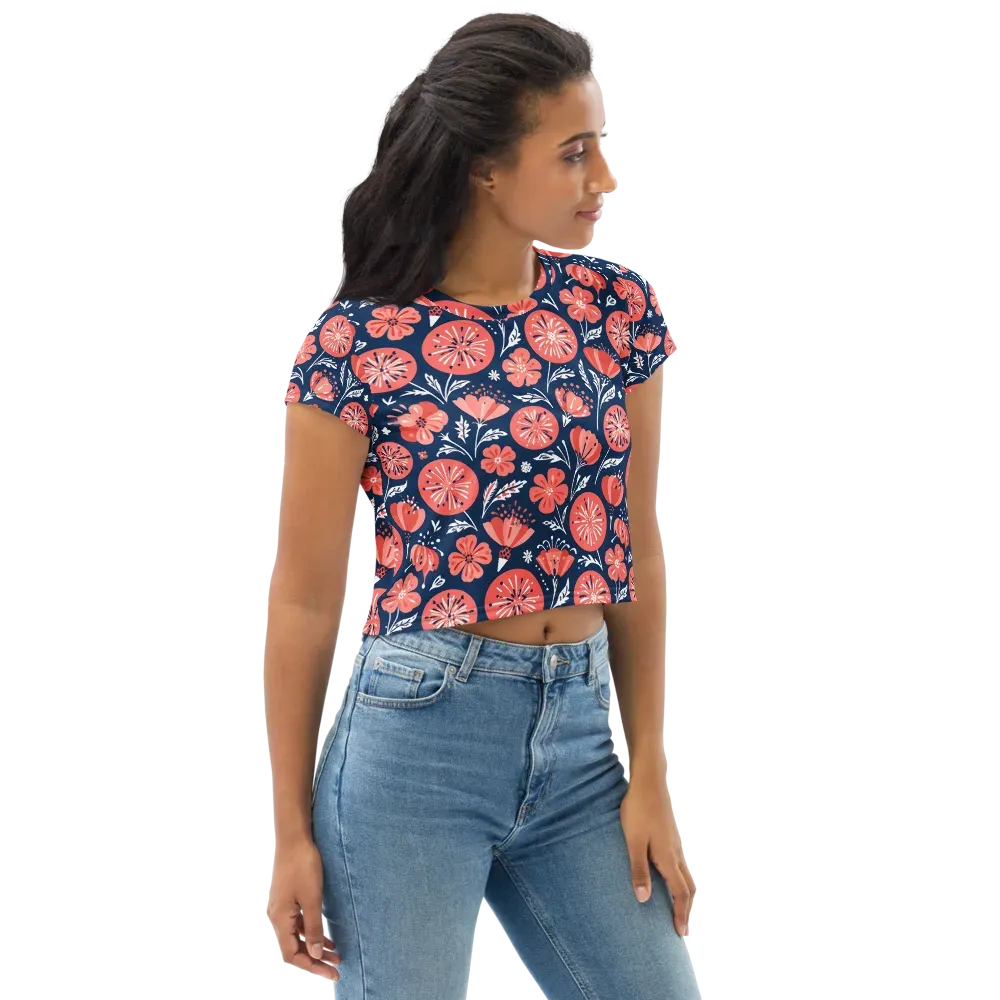 Midnight Bloom on Crop Tee — Right Front