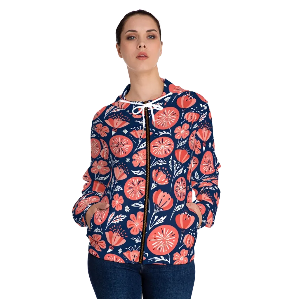 Midnight Bloom on Women's Full-Zip Hoodie — Front On Person