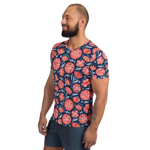 Midnight Bloom on a Men's Athletic T-Shirt