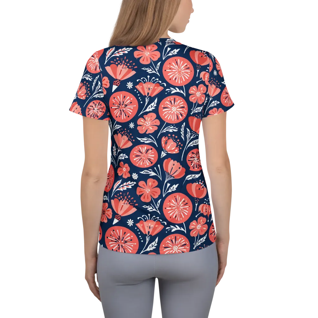 Midnight Bloom on Women's Athletic T-Shirt — Back