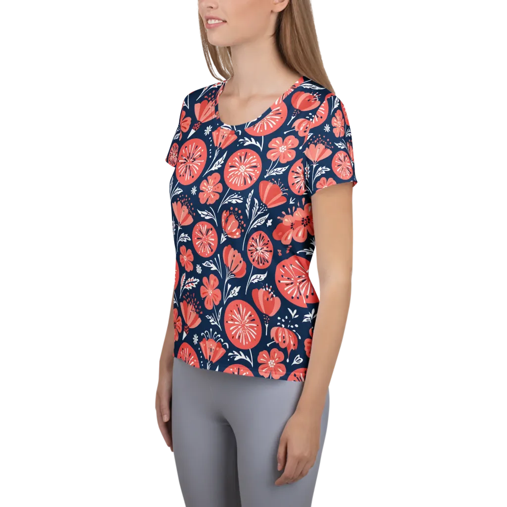 Midnight Bloom on Women's Athletic T-Shirt — Left