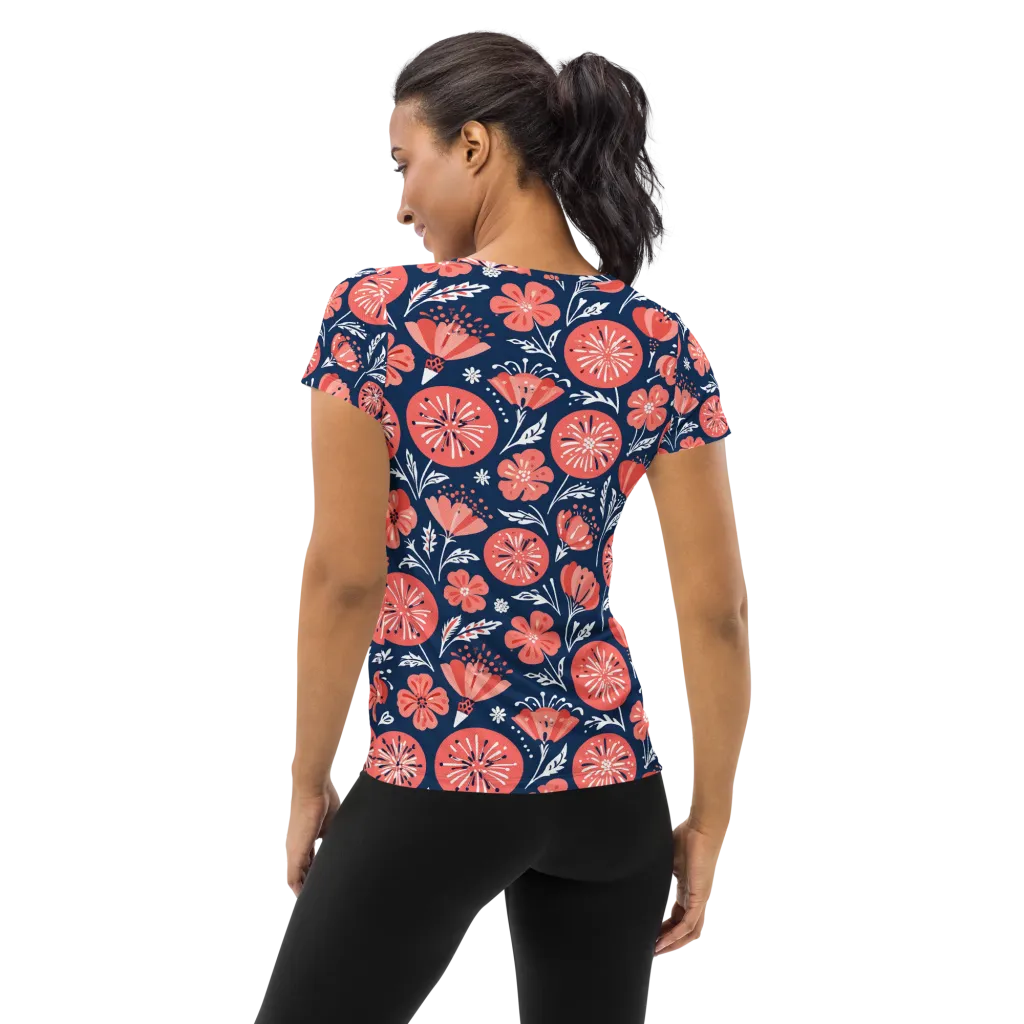 Midnight Bloom on Women's Athletic T-Shirt — Back