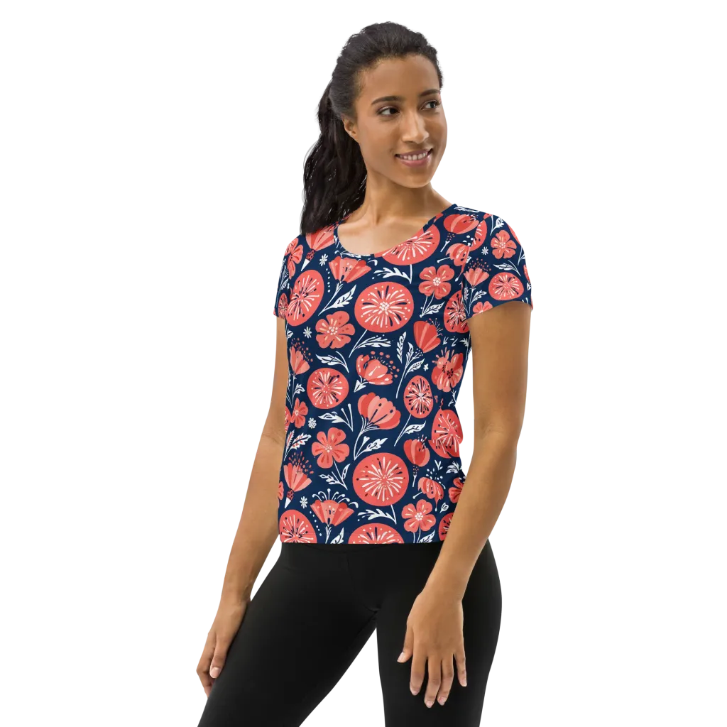 Midnight Bloom on Women's Athletic T-Shirt — Left