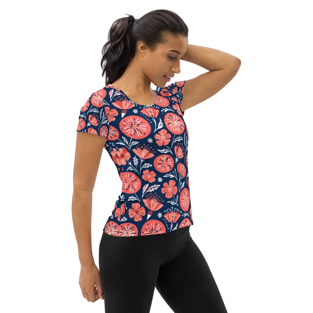 Midnight Bloom on Women's Athletic T-Shirt — Right