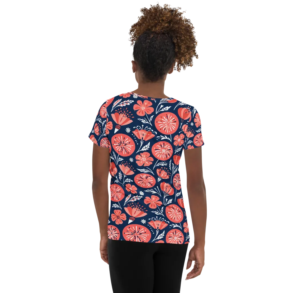 Midnight Bloom on Women's Athletic T-Shirt — Back