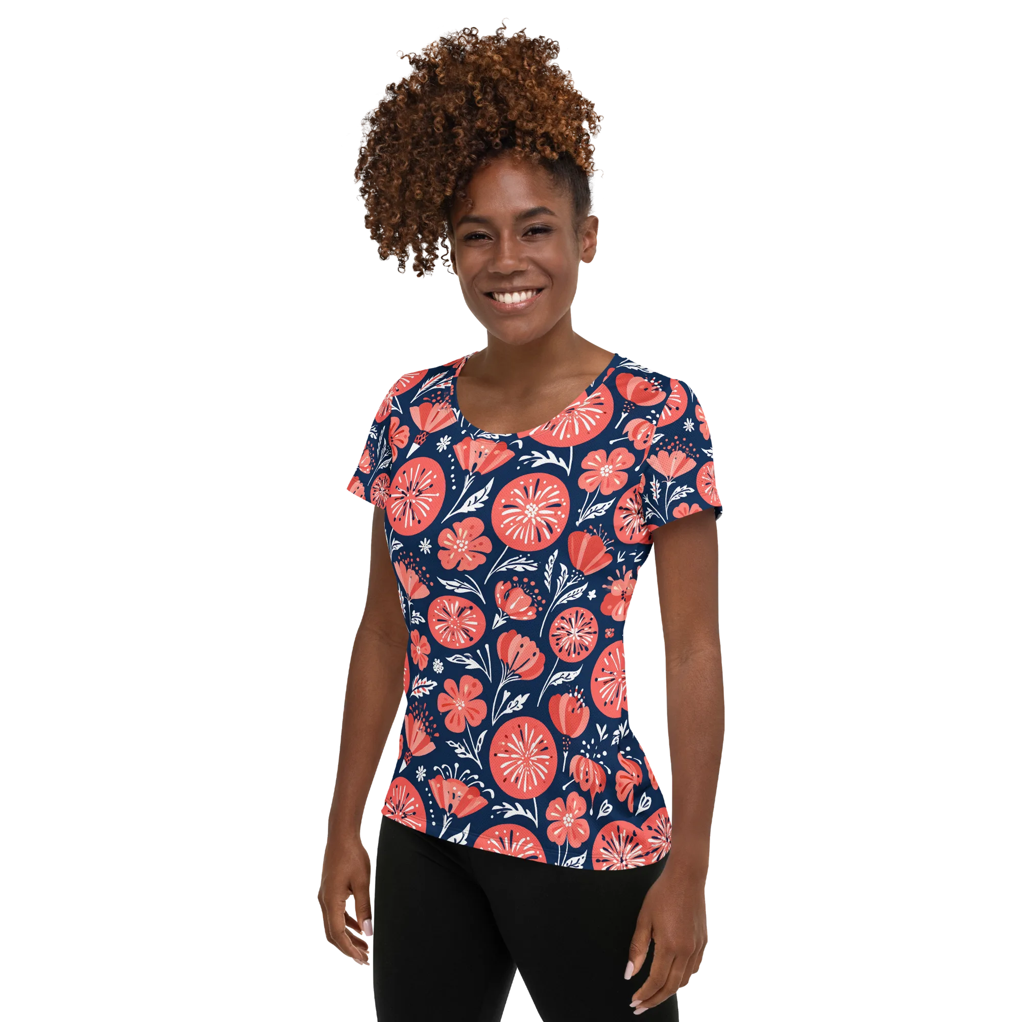 Midnight Bloom on Women's Athletic T-Shirt — Left