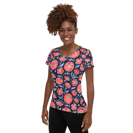 Midnight Bloom on a Women's Athletic T-Shirt
