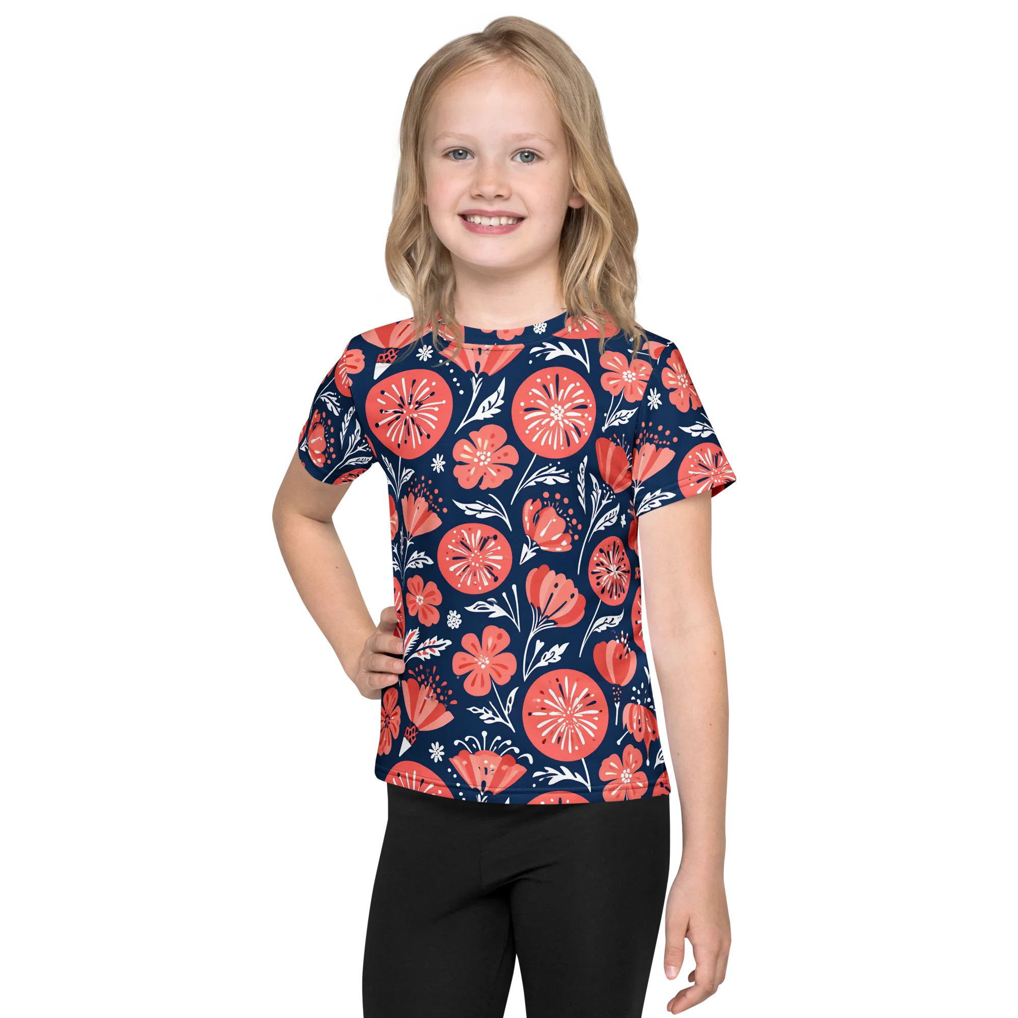 Midnight Bloom on Kids Crew Neck T-Shirt — Front