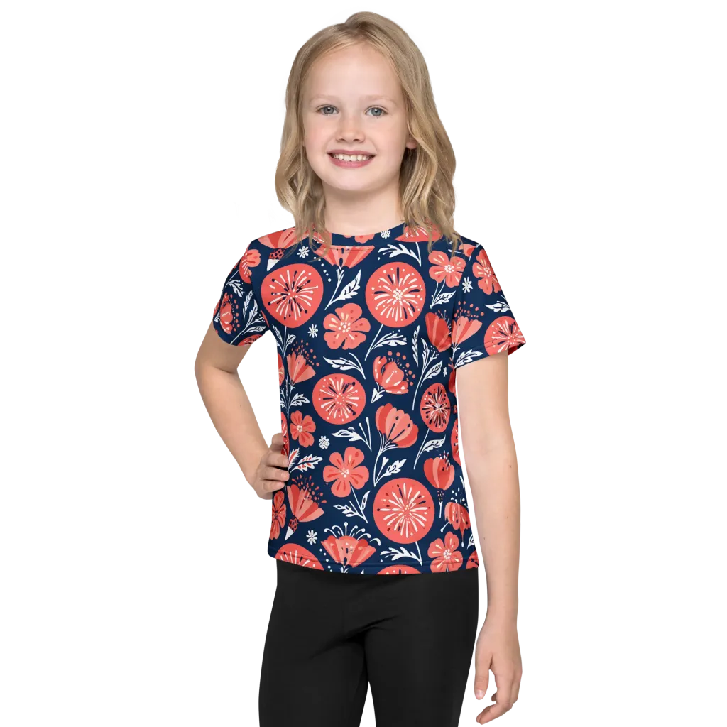 Midnight Bloom on Kids Crew Neck T-Shirt — Front