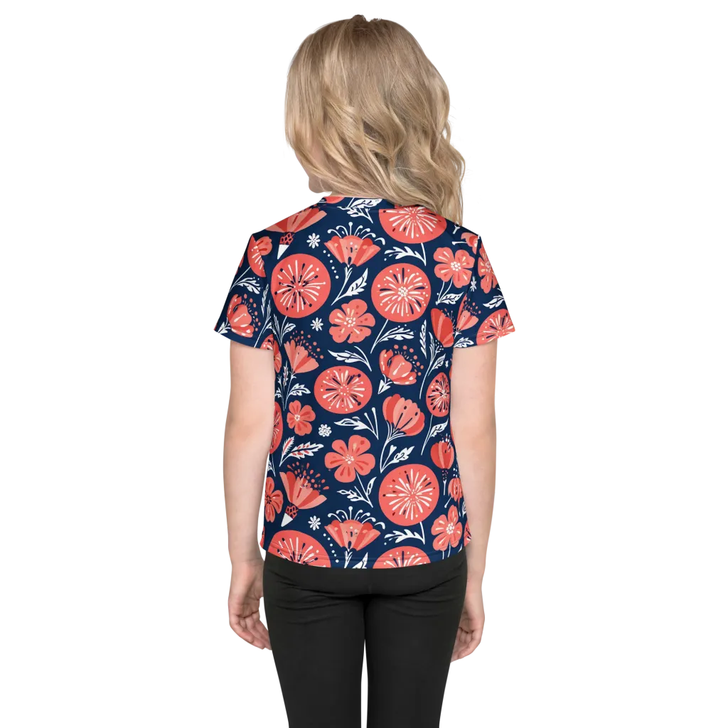 Midnight Bloom on Kids Crew Neck T-Shirt — Back