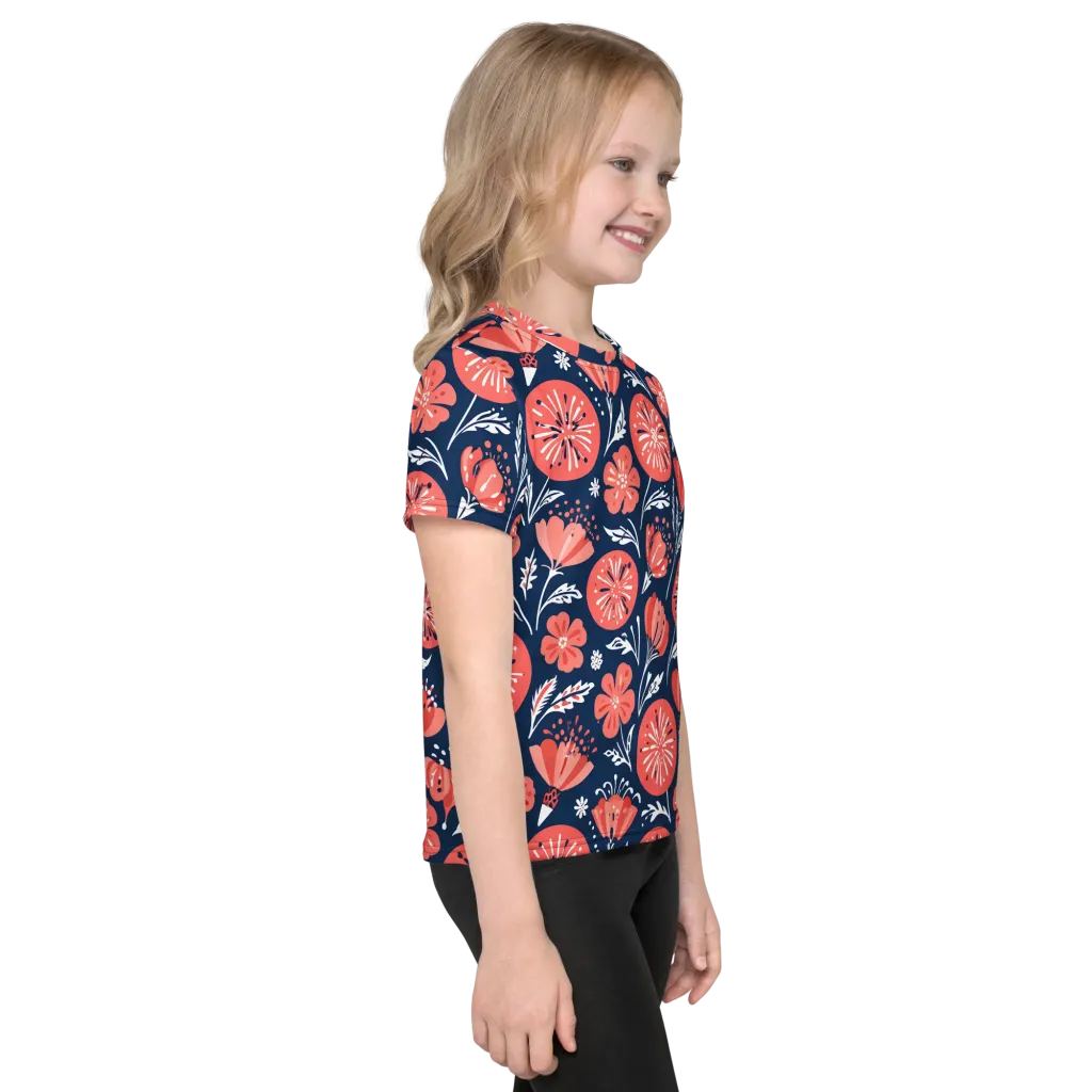 Midnight Bloom on Kids Crew Neck T-Shirt — Right