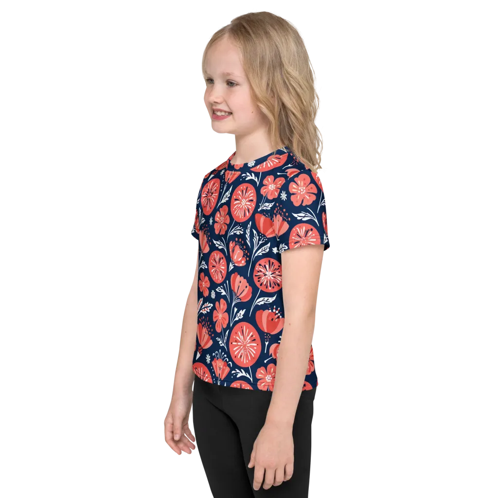 Midnight Bloom on Kids Crew Neck T-Shirt — Left