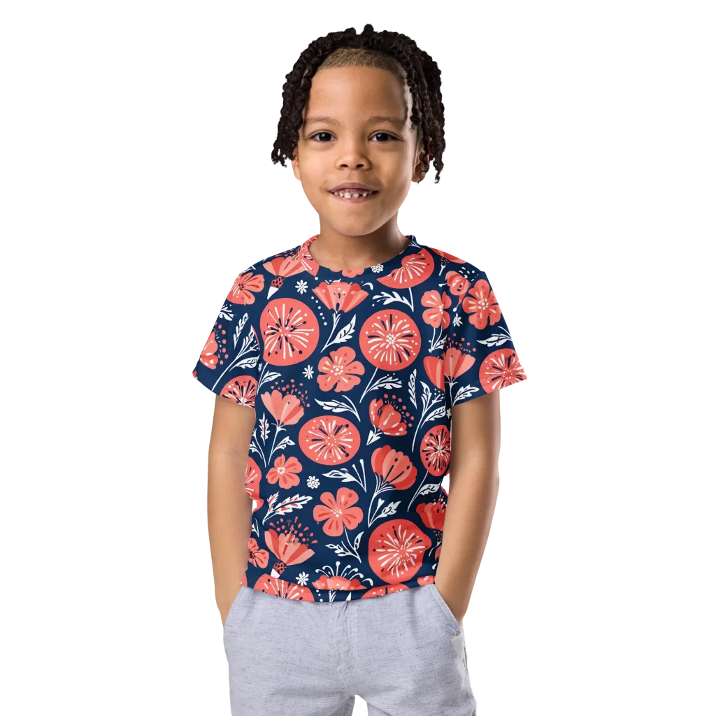 Midnight Bloom on Kids Crew Neck T-Shirt — Front