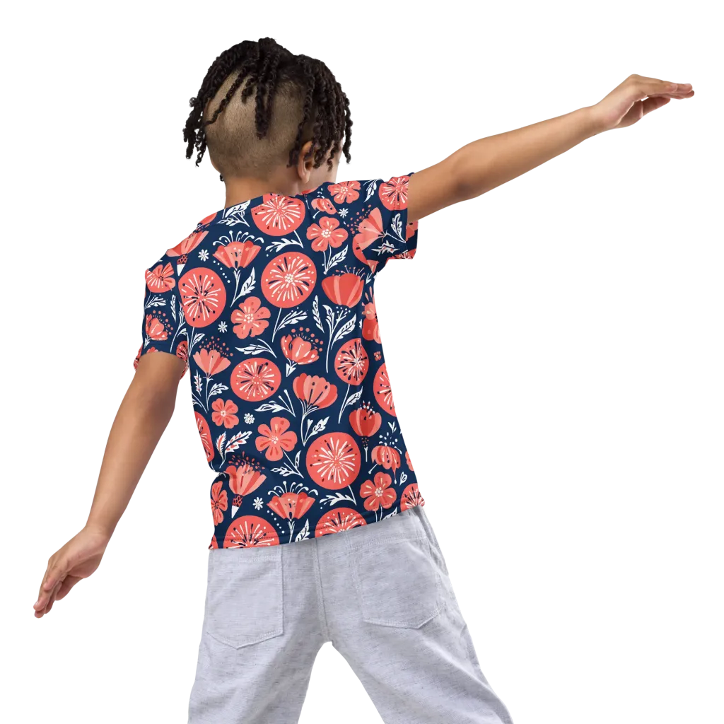 Midnight Bloom on Kids Crew Neck T-Shirt — Back