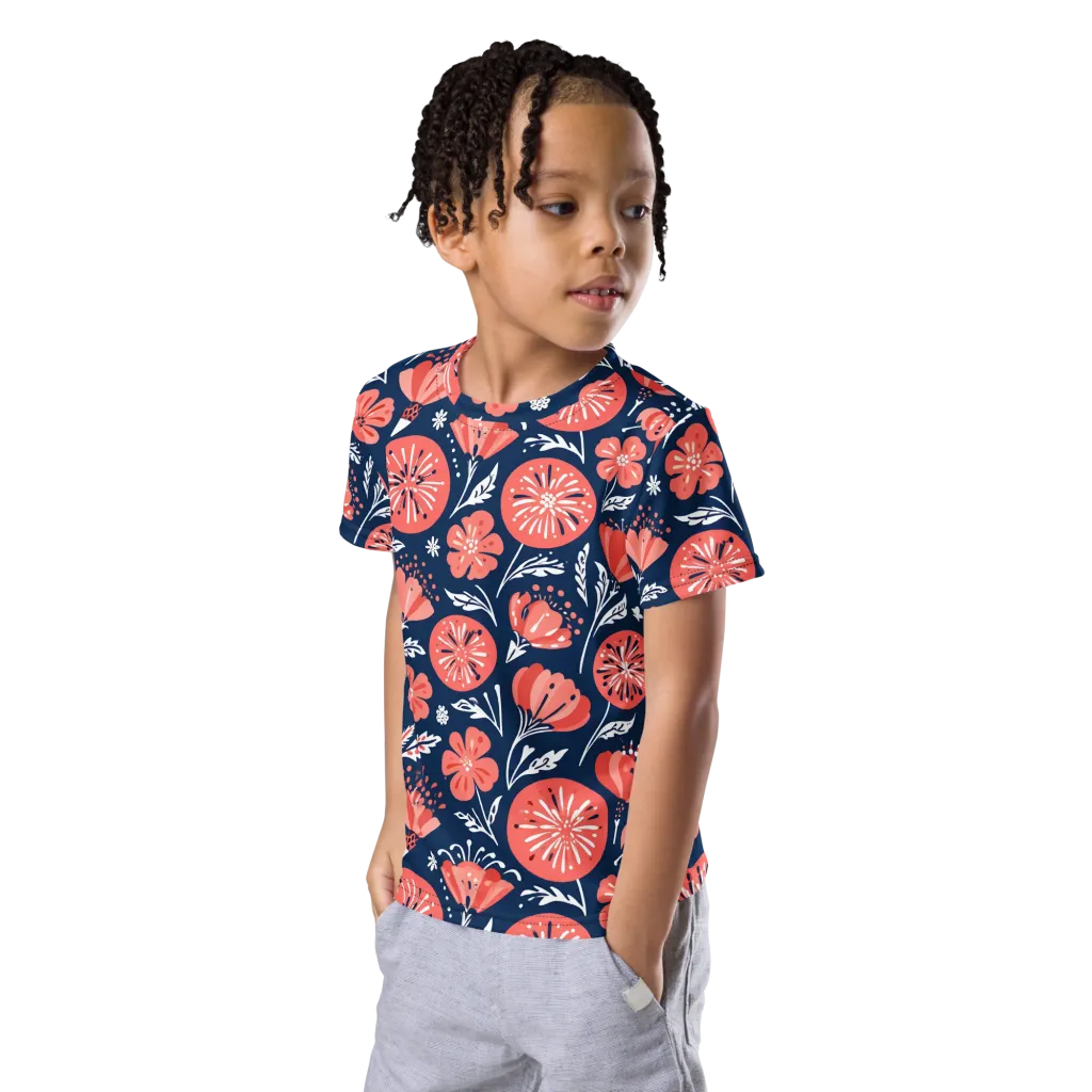 Midnight Bloom on Kids Crew Neck T-Shirt — Left Front