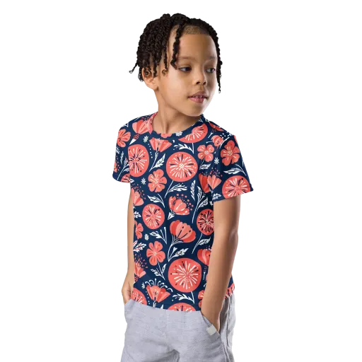 Midnight Bloom on a Kids Crew Neck T-Shirt