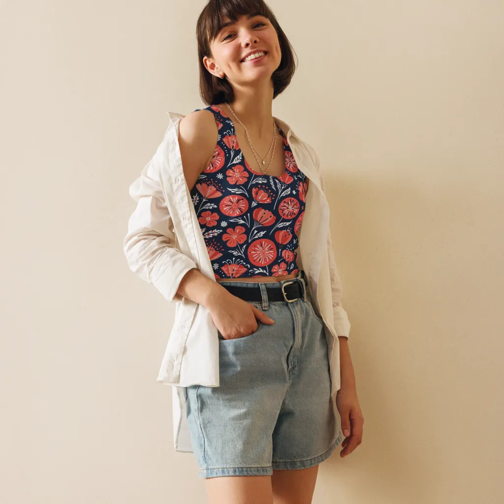Midnight Bloom on Crop Top — Front