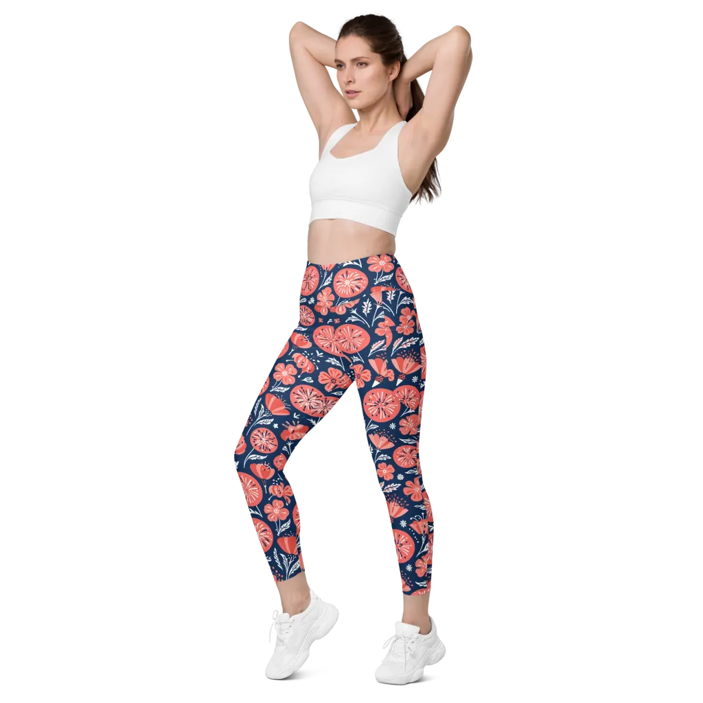 Midnight Bloom on Leggings with Pockets — Left Front