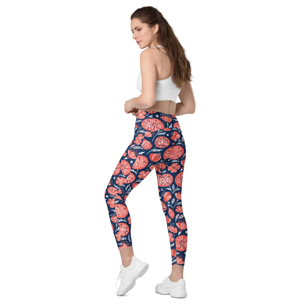 Midnight Bloom on Leggings with Pockets — Left Back