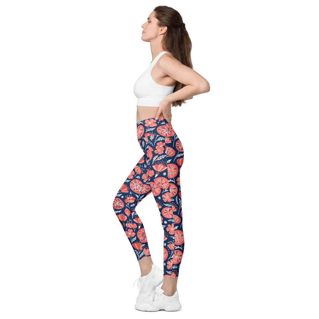 Midnight Bloom on Leggings with Pockets — Left
