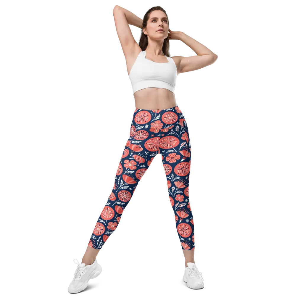 Midnight Bloom on Leggings with Pockets — Front