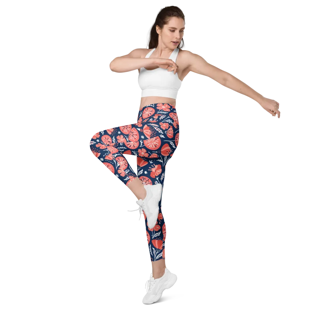 Midnight Bloom on Leggings with Pockets — Left Front