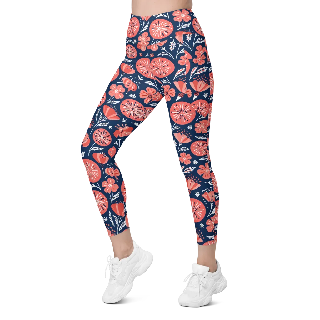 Midnight Bloom on Leggings with Pockets — Left Front