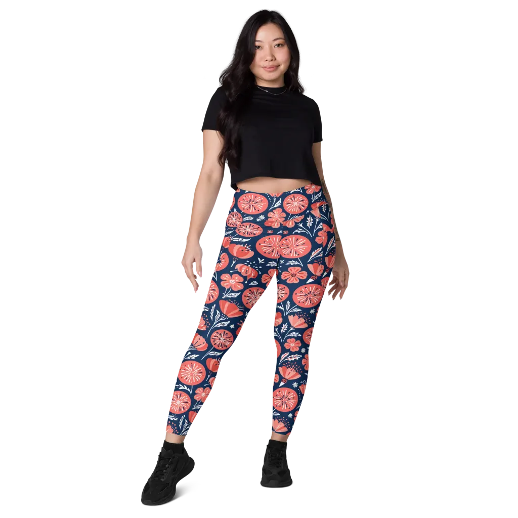 Midnight Bloom on Leggings with Pockets — Front